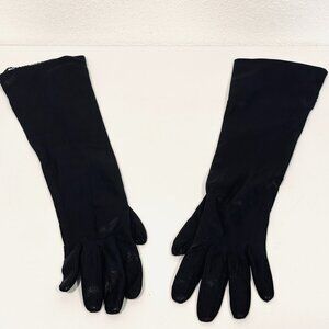 Vintage 1960s Kislav Soft Leather Long Gloves Made in France Black Size 6 Lined